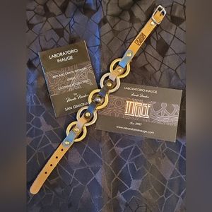 INAUGE From Italy Leather Metal Bracelet 7-8" Marta Martini Design NWT